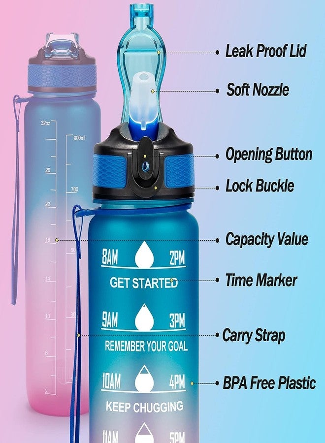 Sument Water Bottles Bpa Free Unbreakable Leakproof Non-Toxic 1 Litre Drinking Bottle W/ Carrying Strap Motivational Time Marker,Fast Flow Reusable Bottle For Gym & Outdoor Lifestyle-Plastic,Multi - Image 4
